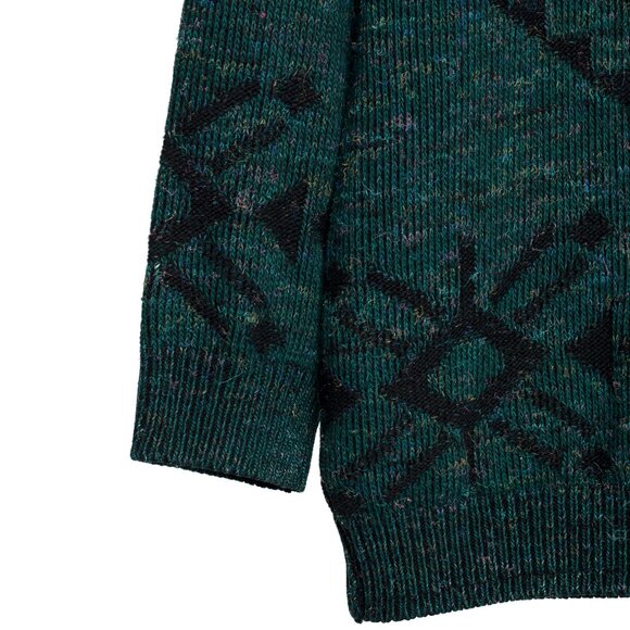 obermeyer (Germany) Intarsia Melange Wool 1x1 Rib Knit Studded Jumper Emerald - Picture 6 of 7